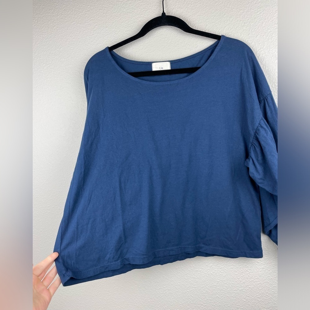 Anthropologie T.LA Women's Small Navy Balloon Sleeve Top Cotton Shirt Casual Blu - Picture 7 of 14